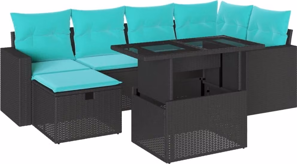 set di divani da giardino 7 pezzi con cuscini, polyrattan nero