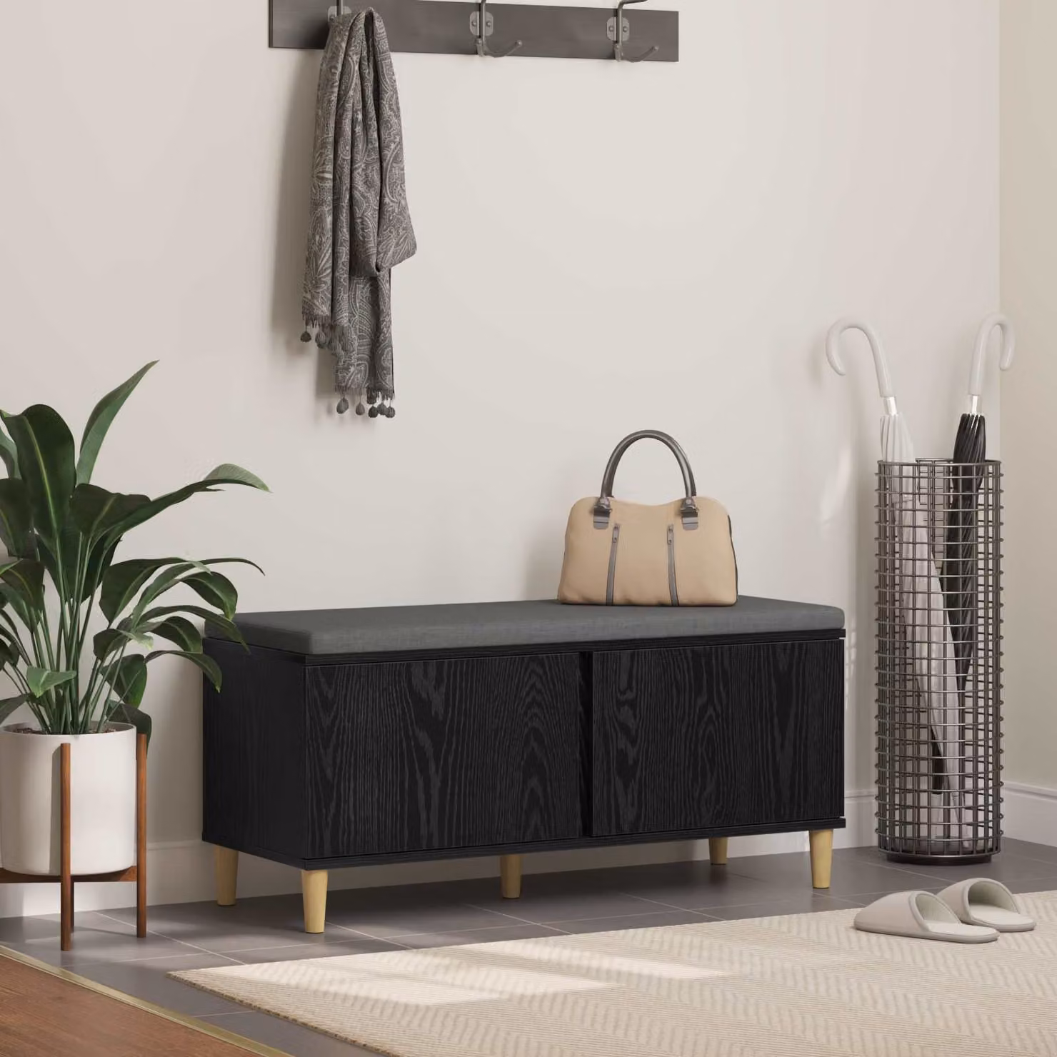 Panca per ingresso con scarpiera vidaXL in stile moderno, colore nero, L 100 x P 38 x H 46 cm