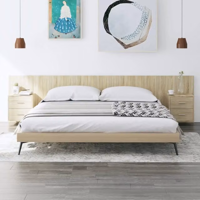Testiera Letto con Comodini Integrati vidaXL in Legno Rovere e Beige – 1