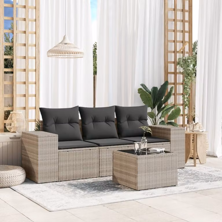Maison Exclusive - Set Divano da Giardino 4pz con Cuscini Grigio Chiaro Polyrattan