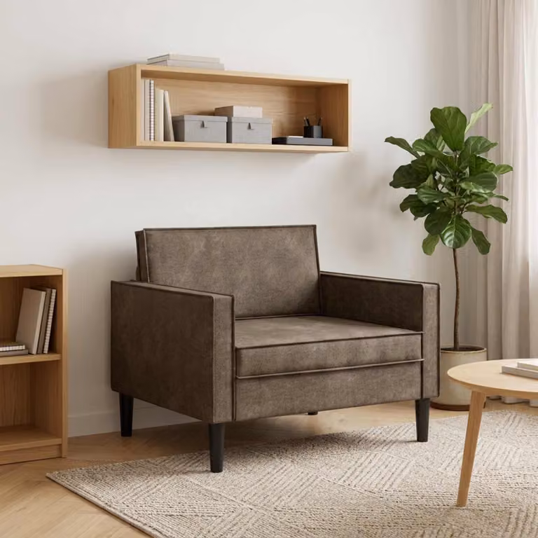 Poltrona XL vidaXL in pelle scamosciata sintetica grigio scuro con braccioli per soggiorno e camera da letto