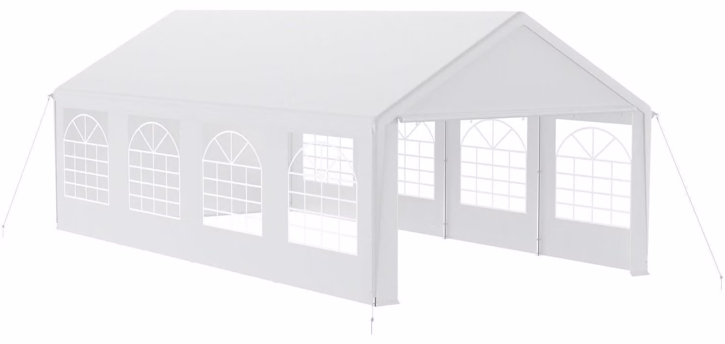 Tenda da festa 4x8 metri con 4 pareti laterali, impermeabile, stabile e con protezione solare, di colore bianco