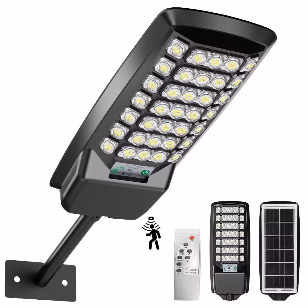 Lampada solare per esterni, adatta per illuminazione di muri e strade - 800 W - Set da 4 pezzi - Sensore di movimento - Telecomando - Resistente all'acqua (grado di protezione IP65) - LED