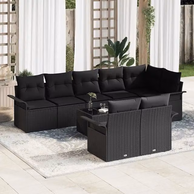 Set Divano da Giardino 9 pz Nero polyrattan 3354092