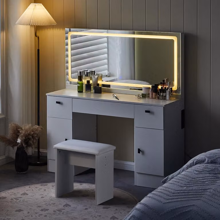 Tavolino da trucco - Specchiera da trucco - Tavolino da toilette - Con 12 luci a LED