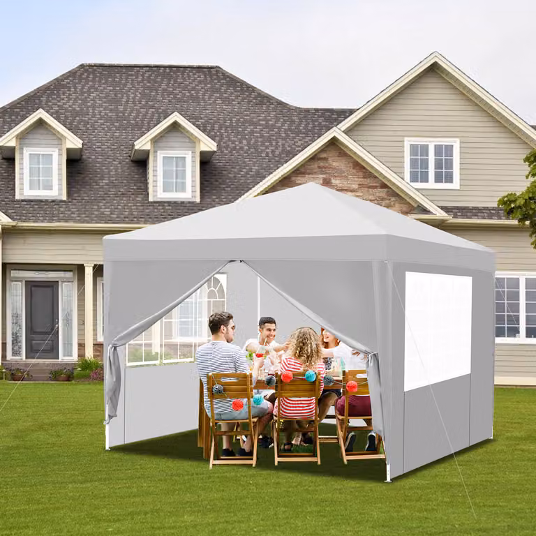 Jayseuw Gazebo pieghevole 3x3 m bianco con pareti laterali Tenda da festa Protezione UV Regolabile in altezza con borsa per il trasporto, per esterni Giardino Campeggio