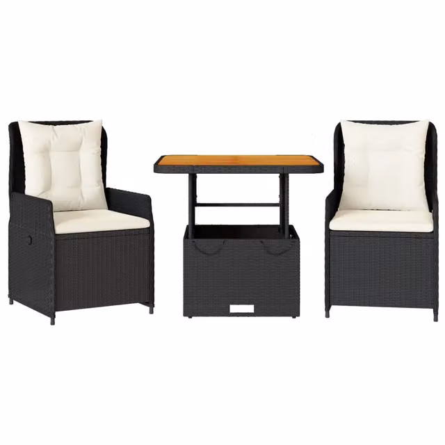 Set da Bistr¨° 3 pz | Set Salotto da Giardino con Cuscini Nero in Polyrattan