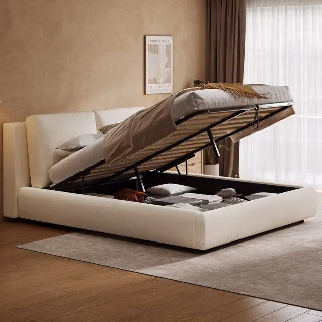 letto imbottito bouclé beige 180 x 200 cm