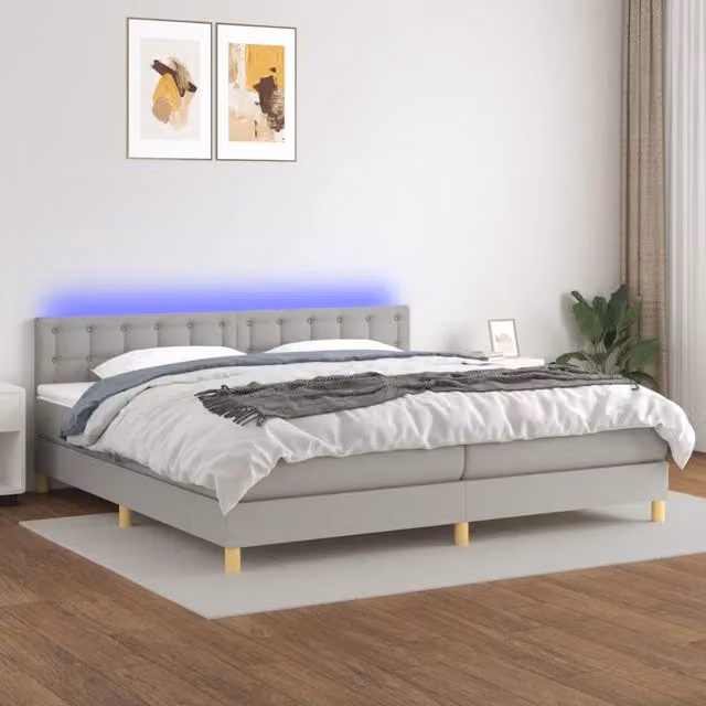 Letto Ibrido con Materasso e Illuminazione LED vidaXL in Tessuto Grigio e Bianco L/P: 200 x 200 cm