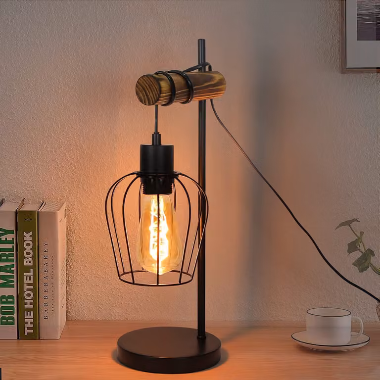ZMH Lampada da tavolo retrò nera con attacco E27 1 fiamma Lampada da comodino vintage Lampada da tavolo per soggiorno Industriale