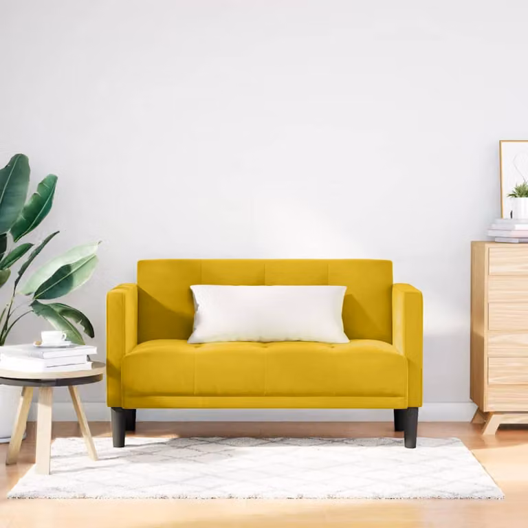 Divanetto moderno vidaXL in velluto giallo, L: 111 cm, P: 67 cm, H: 74,5 cm