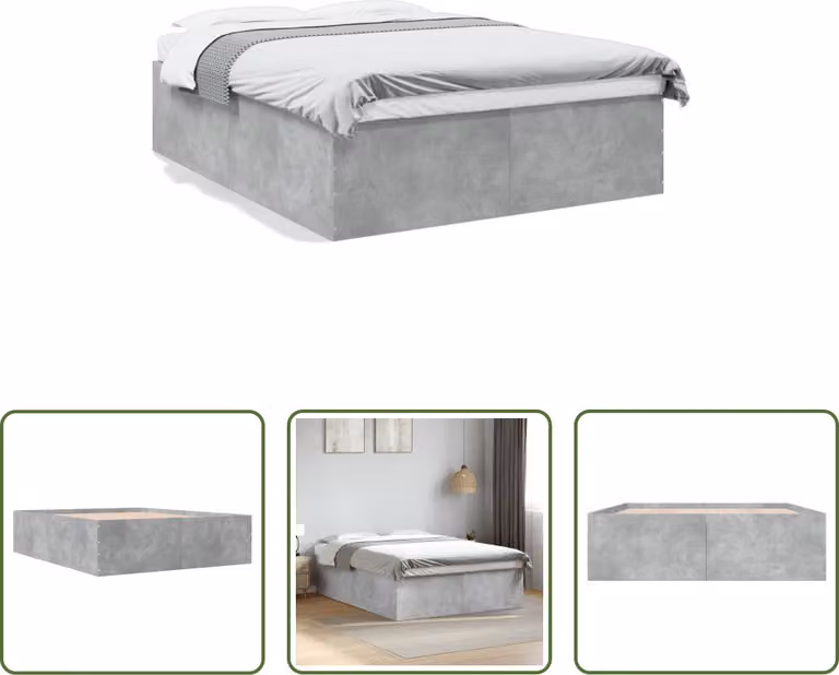 The Living Store Struttura per letto in cemento grigio 150x200 cm Materiale a base di legno