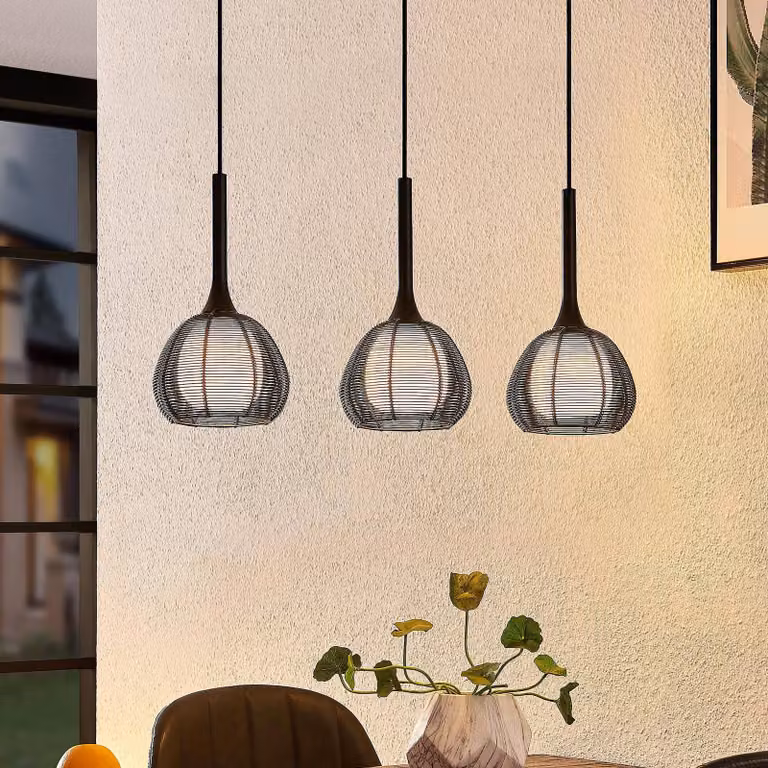 Lampada a sospensione Tetira Lucande, dimmerabile, Nero, Soggiorno / Sala da pranzo, Metallo, Moderno, Lampada a sospensione