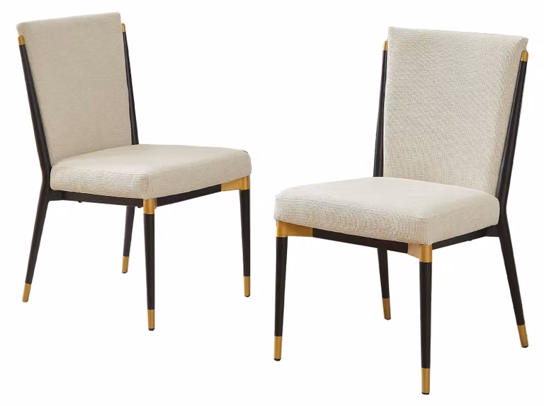 Set di 2 sedie da pranzo, schienale alto, imbottitura beige, struttura in metallo, design senza braccioli, piedini regolabili e altezza seduta di 41 cm, ideali per la sala da pranzo