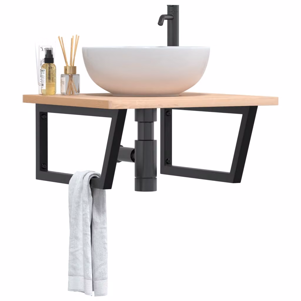 Set di 2 mensole per lavabo vidaXL in acciaio nero a forma di trapezio da appendere al muro