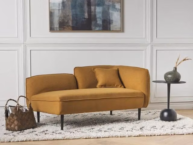 Chaise longue BELIANI a forma a L con lato destro, rivestimento in tessuto bouclé giallo e cuscini inclusi, L/P/H: 230 x 138 x 77 cm – 1