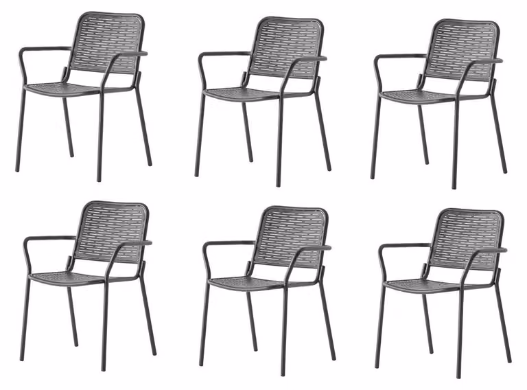 Set di 6 sedie, colore grigio, comode, dal design moderno ed elegante, in metallo, pratiche