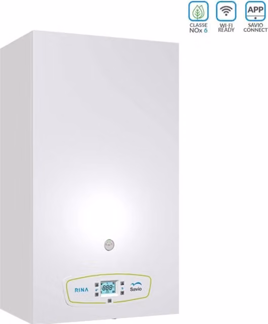 Caldaia a Condensazione Savio Rina 25 Metano/Gpl con Kit Scarico Fumi in Acciaio Inox e Colore Bianco L: 70 cm, P: 40 cm, H: 30 cm