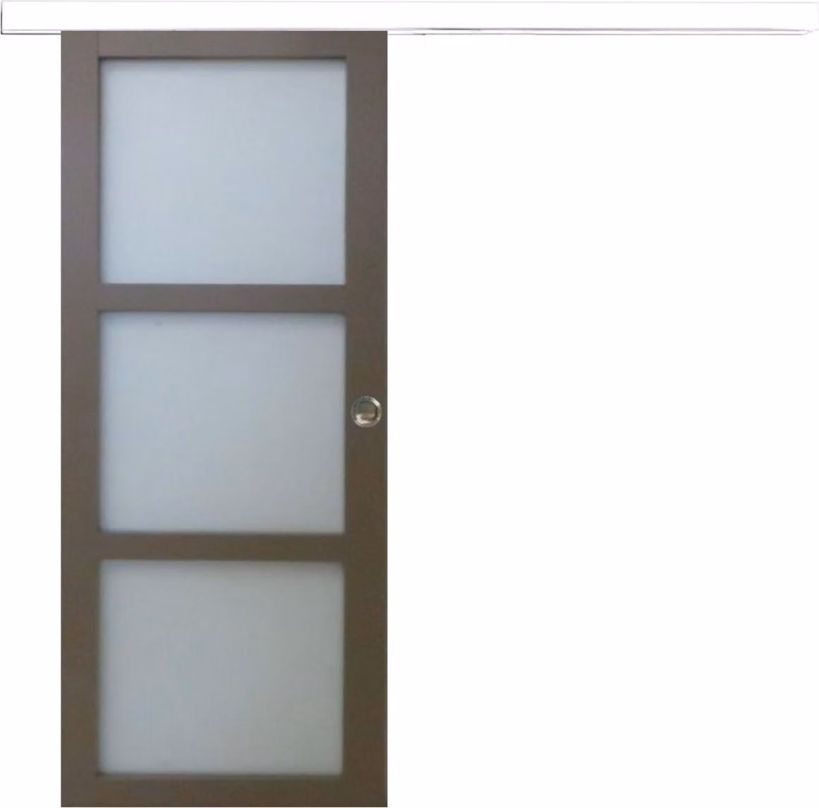 Porta scorrevole grigia beige con vetro H204 x L73 cm, binario in alluminio bianco, conchiglie Gd Menuiseries