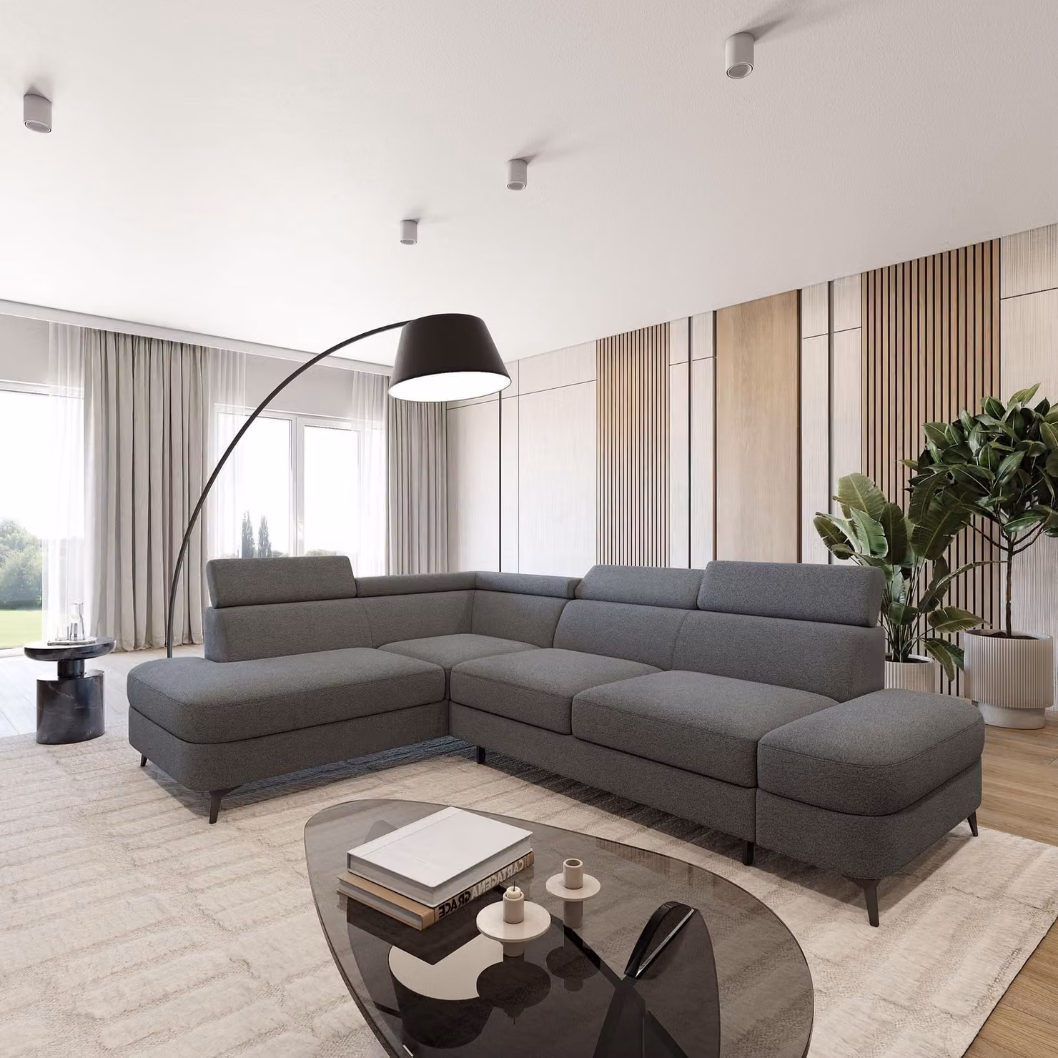 Divano ad angolo Masseno AVISE Q L-S con funzione letto a L, divano con contenitore, divano da salotto, divanetto, divano letto, set divani - Grigio, QUELLE 92