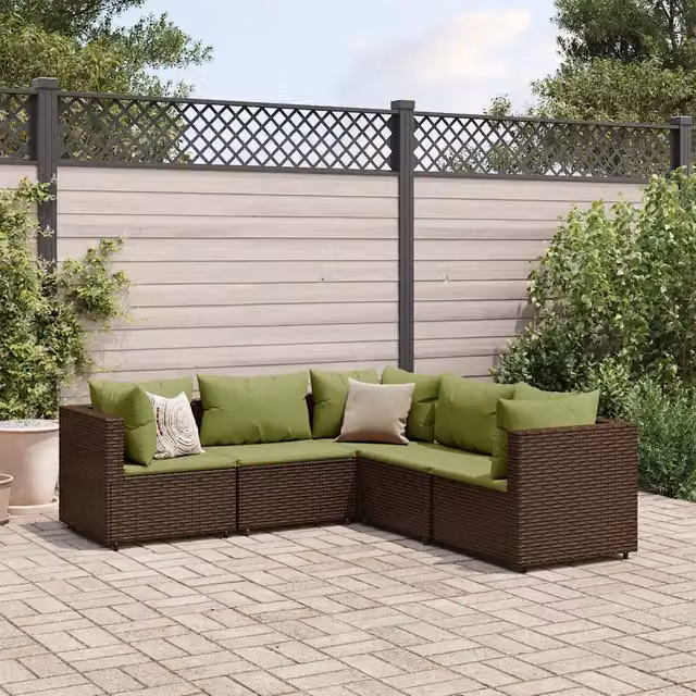 Set Divani da Giardino 5 pz con Cuscini Marrone in Polyrattan 3308126