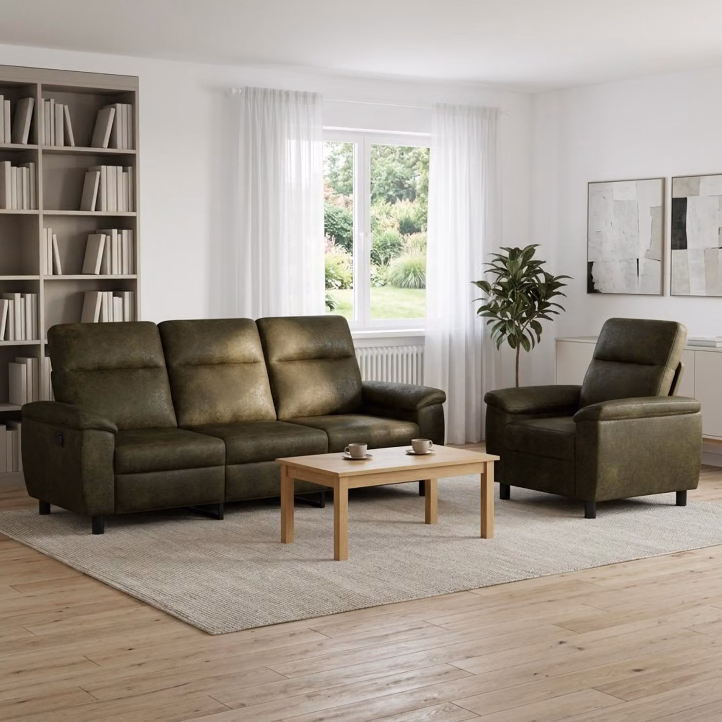 Set di 2 divani moderni vidaXL in pelle scamosciata sintetica verde per soggiorno con struttura in metallo e coperture rimovibili