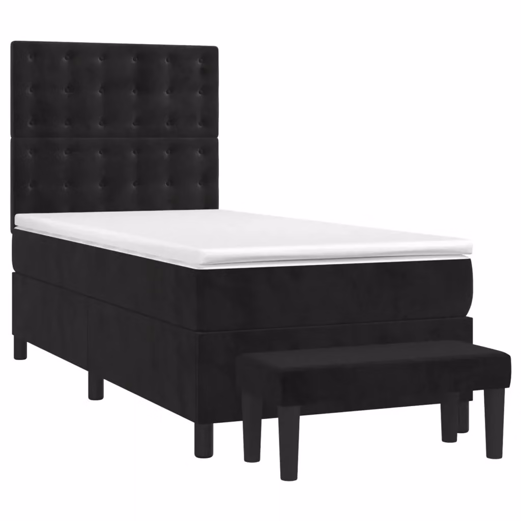 Letto Ibrido con Giroletto a Molle e Materasso vidaXL in Velluto Nero e Bianco L/P/H: 203 x 90 x 128 cm – 2