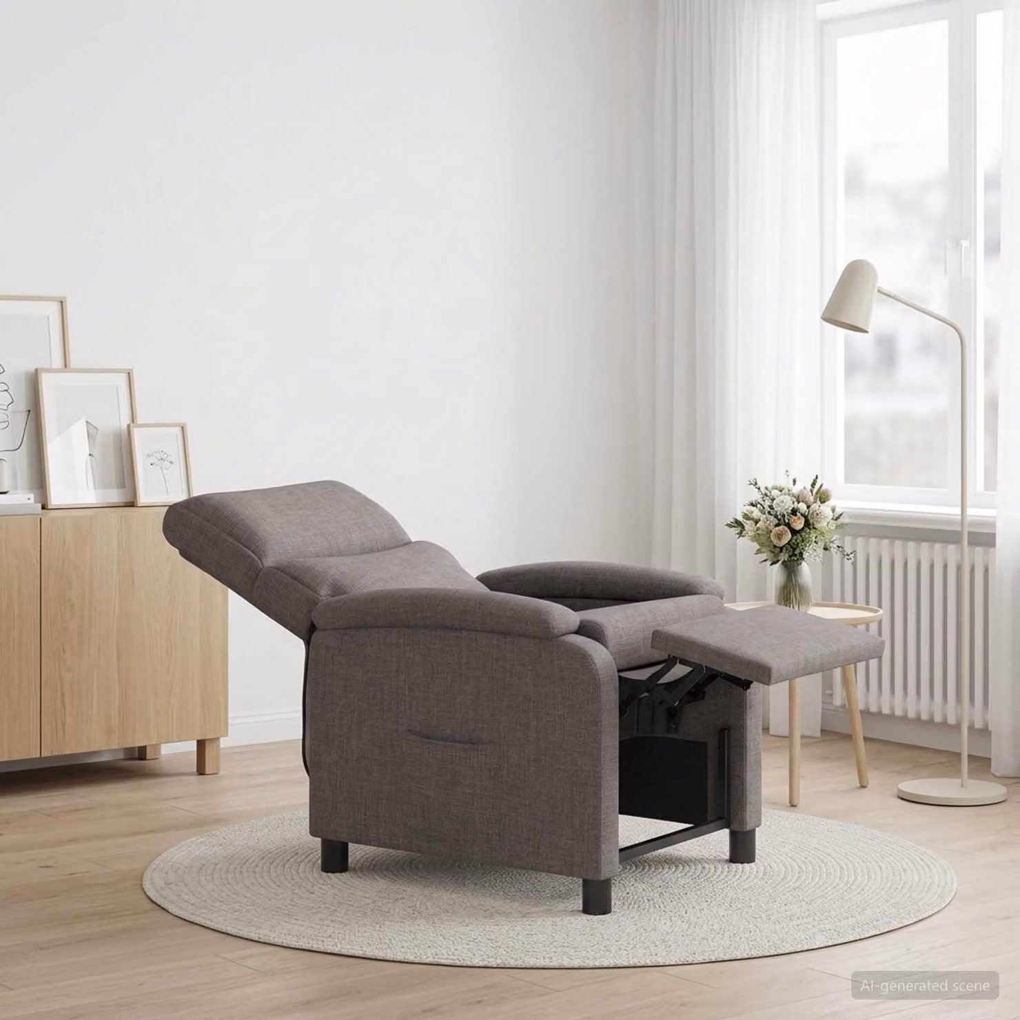 Poltrona reclinabile relax vidaXL in tessuto beige e grigio con braccioli e leva manuale
