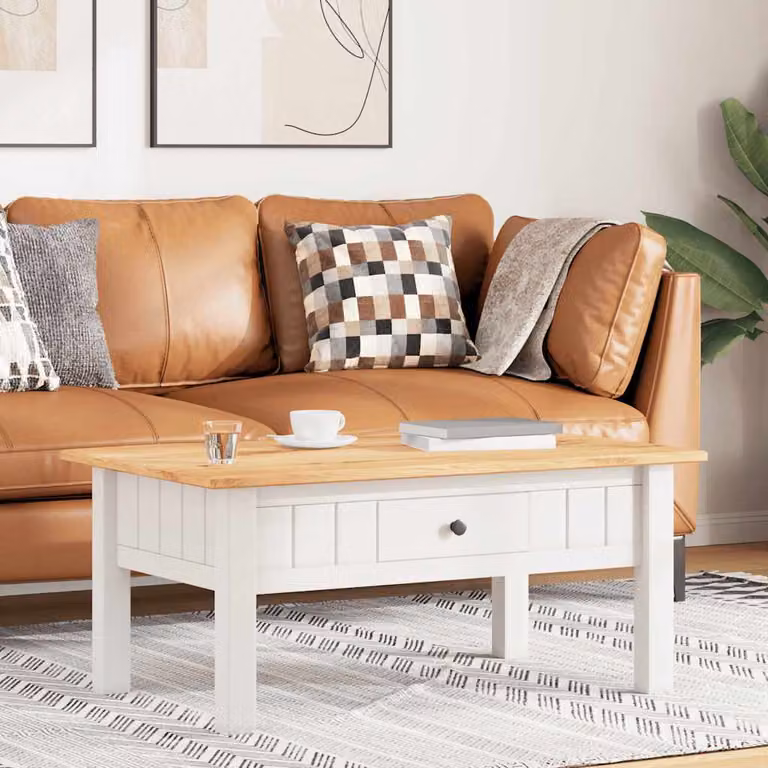 vidaXL Tavolino da salotto Panama Range in pino massello bianco L 100 cm, P 60 cm, H 43,5 cm