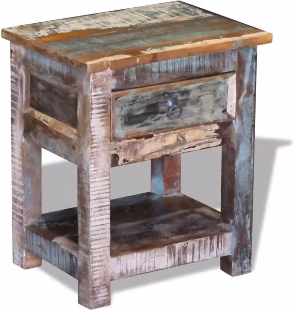 Tavolino con 1 Cassetto Legno Massello di Recupero 43x33x51 cm 243456