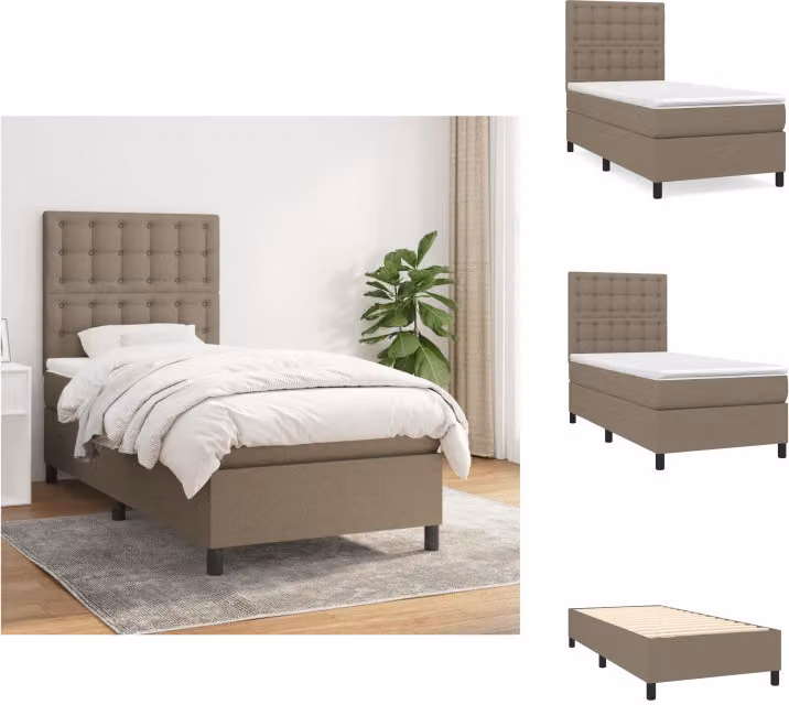 vidaXL Letto a molle con materasso in tessuto taupe 100x200 cm - Letti e strutture letto