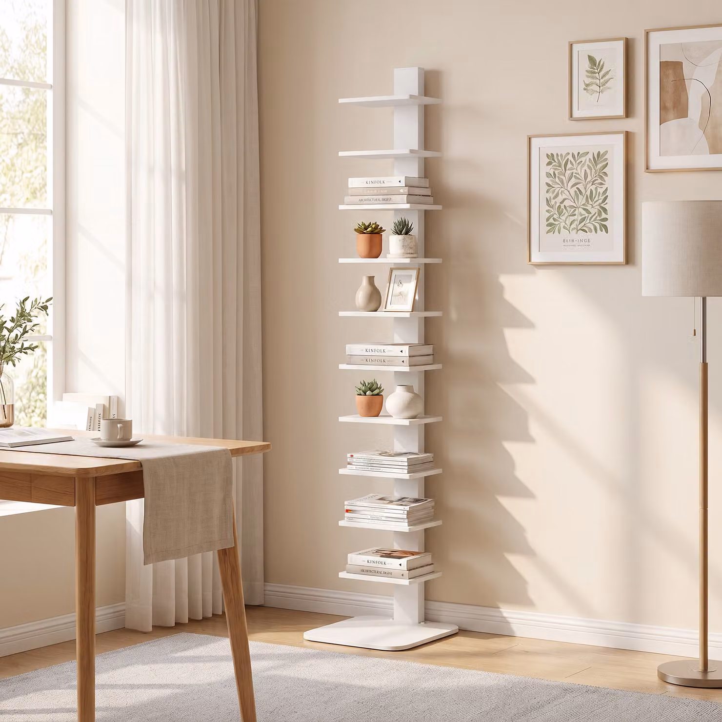 Libreria a torre HOMCOM con 11 ripiani, scaffale alto e stretto salvaspazio moderno in MDF, Bianco – 2