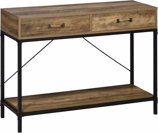 Tavolo Consolle Industriale REDOM in Legno e Metallo, Marrone e Nero, L 100 x P 35 x H 76,5 cm
