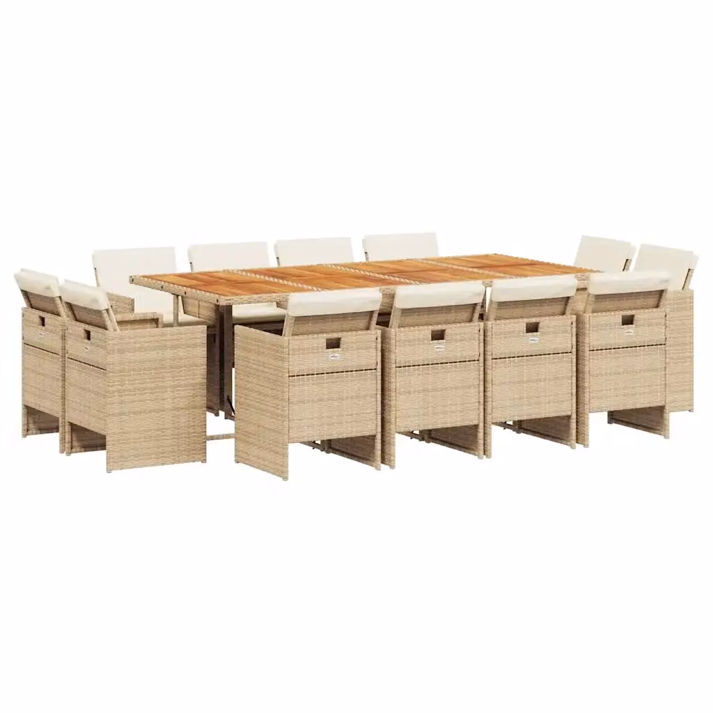 Set da pranzo da giardino vidaXL in legno di acacia e polyrattan con 13 pezzi e cuscini beige – 2