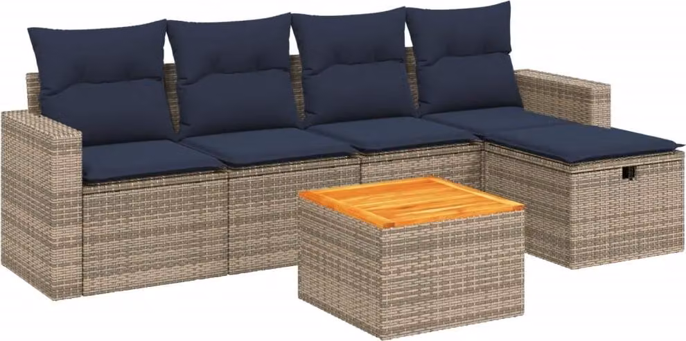Set Divani da Giardino 6 pz con Cuscini Grigio in Polyrattan