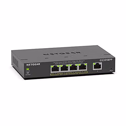 NETGEAR Switch PoE 5 Porte, Switch Ethernet Gigabit Gestito GS305EPP