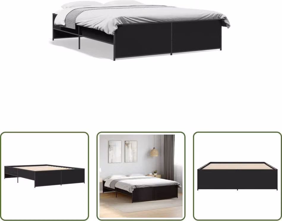 The Living Store Struttura letto nera 150x200 cm in legno e metallo