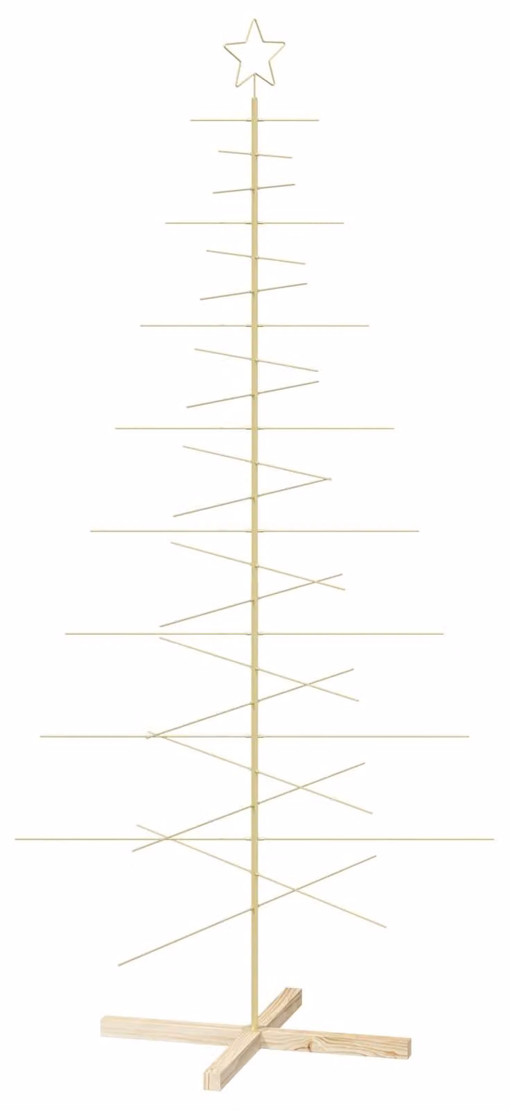 Albero di Natale in metallo con base, modello KUOPIO, 210 cm, acciaio dorato