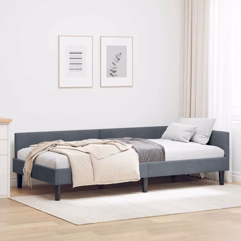 vidaXL Cornice del letto ad angolo in velluto grigio, L 200 x P 80 x H 84 cm