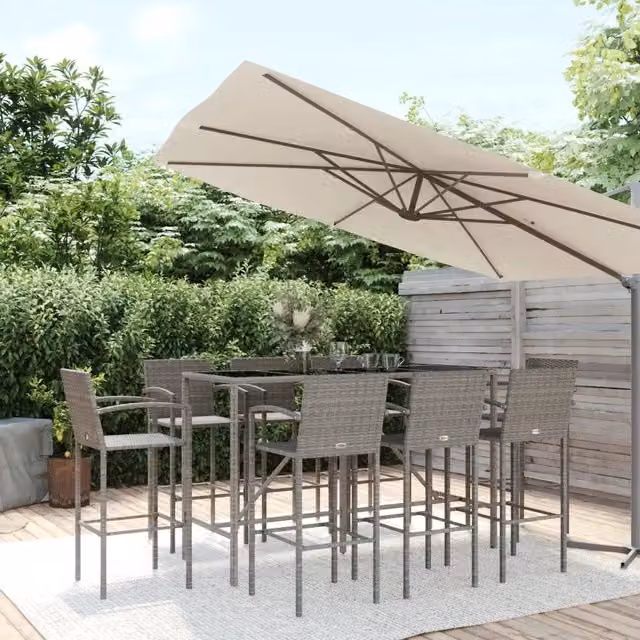Set da Bar da Giardino 9pz Grigio in Polyrattan 3187661