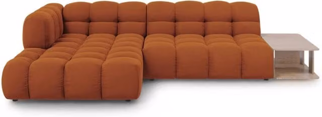 Divano angolare modulare Sky di Cosmopolitan Design, modello a 4 posti con orientamento sinistro, rivestito in velluto color arancione. L/P/H: 297 x 132 x 75 cm. – 1