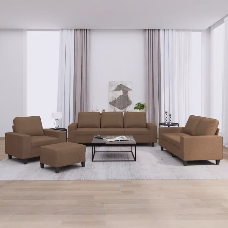 Set di divani 4 pezzi vidaXL marrone in tessuto con pouf e cuscini per soggiorno moderno