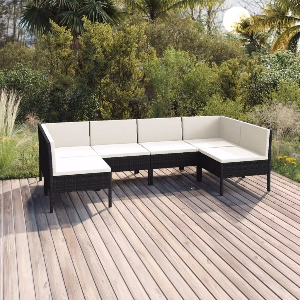 Maison Exclusive - Set da giardino 6 pezzi con cuscini in polyrattan nero
