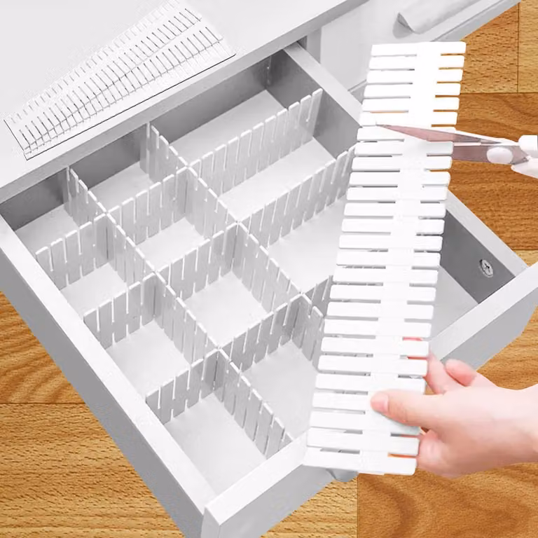 Organizzatori per cassetti, 16 pezzi, regolabili, fai-da-te, colore bianco