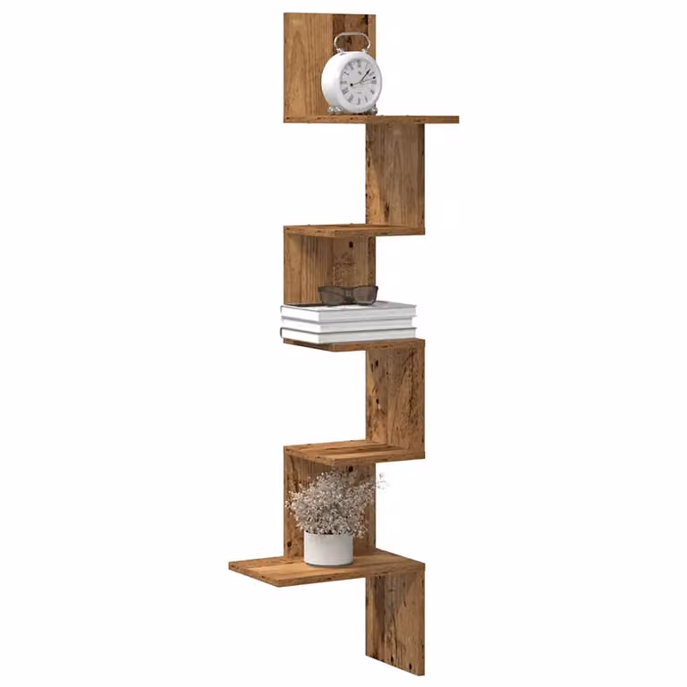 vidaXL Mensola Angolare in Legno Vecchio Marrone, L/P/H: 32 x 32 x 127,5 cm