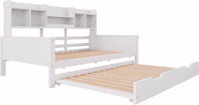 Letto singolo estraibile moderno con cassetti in legno bianco L/P/H: 205 x 90 x 120 cm