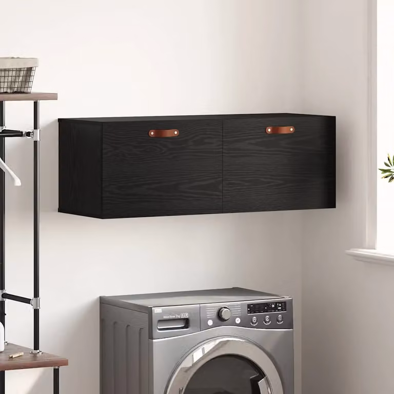 vidaXL Mobiletto a muro moderno in legno nero con ante a battente L 100 x P 36,5 x H 35 cm