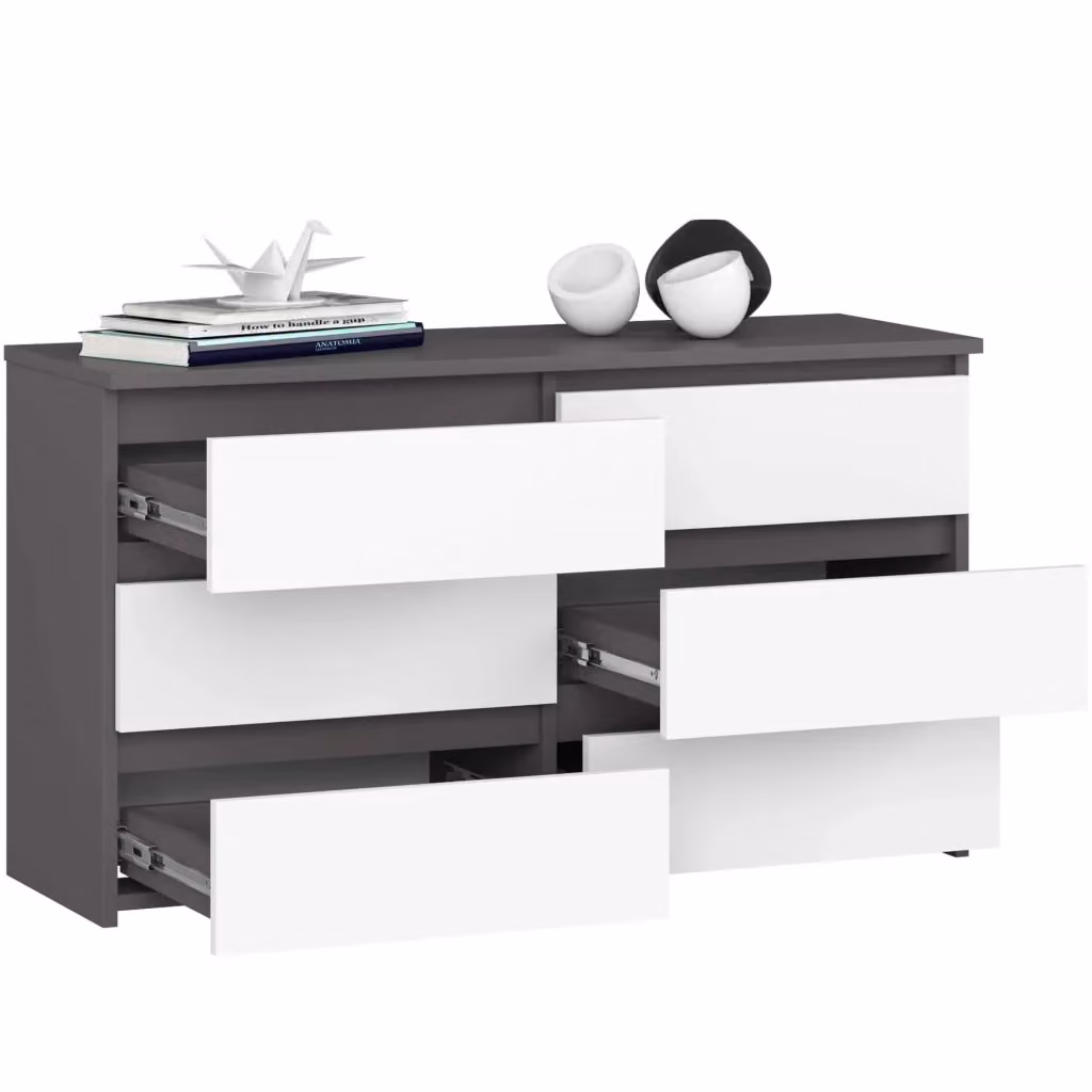 Cassettiera compatta AKORD CL100 Grigia Grafite con 6 cassetti e inserto frontale Bianco L 100 cm x P 35 cm x H 57 cm – 2