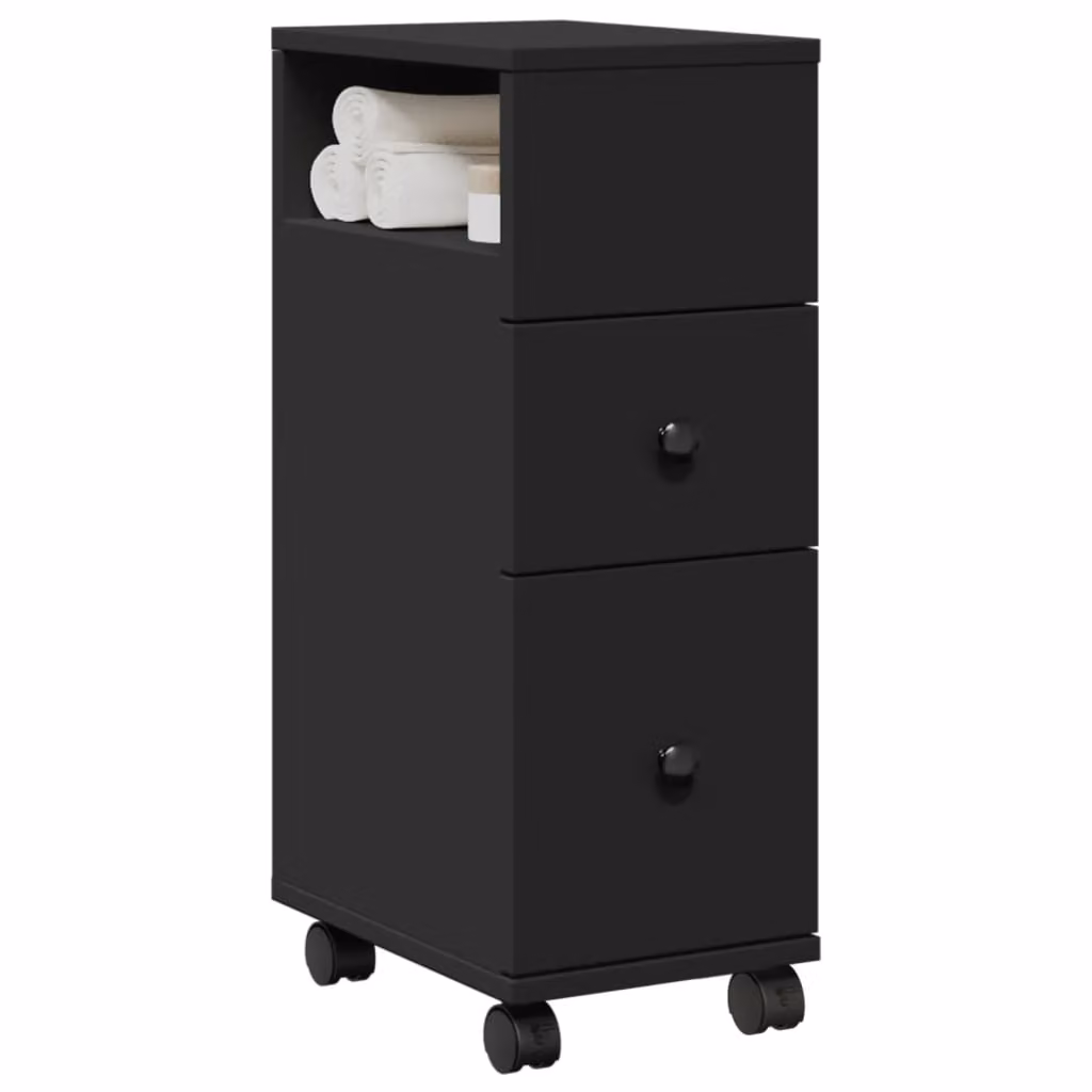 Mobile da bagno stretto con ruote vidaXL nero in MDF e composito L: 33,0 cm, P: 20,0 cm, H: 65,0 cm