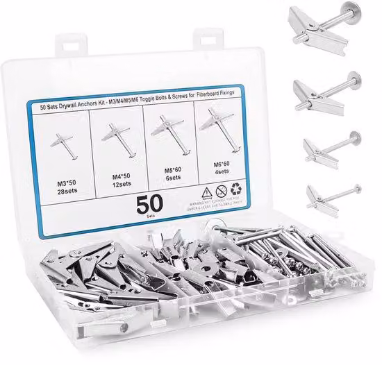 Set di 50 tasselli in plastica per cartongesso e pannelli di gesso, resistenti alla corrosione, zincati, Acciaio al carbonio